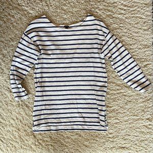 J. Crew Women's Boat Neck Long Sleeve Navy Stripe Top - X Small